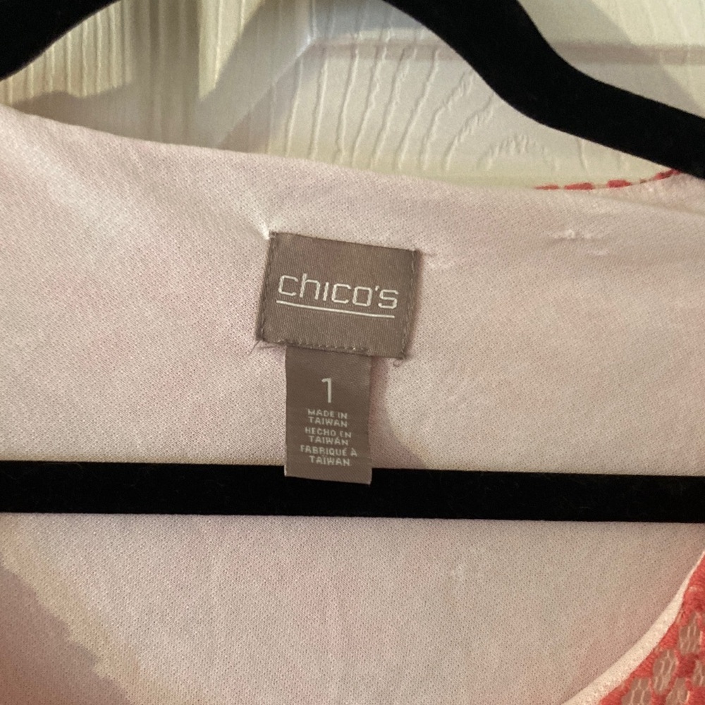 Chico's Vibrant Coral Leaf Design Blouse - Picture 2 of 2